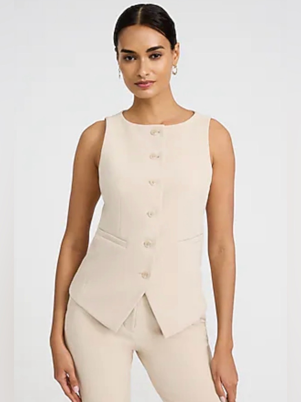 NWT Express Tan Cream Editor Front Blazer Vest XL